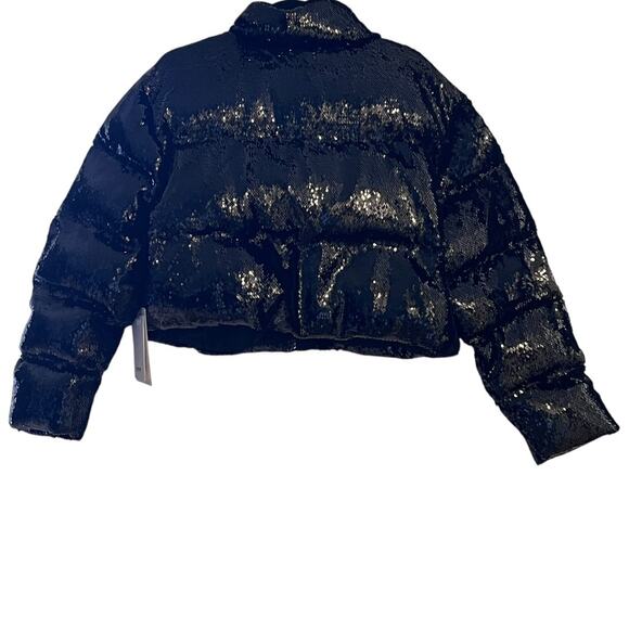 CHRLDR Cheerleader All Over Black Sequins Wendy Crop Puffer Jacket Size S - Picture 3 of 7